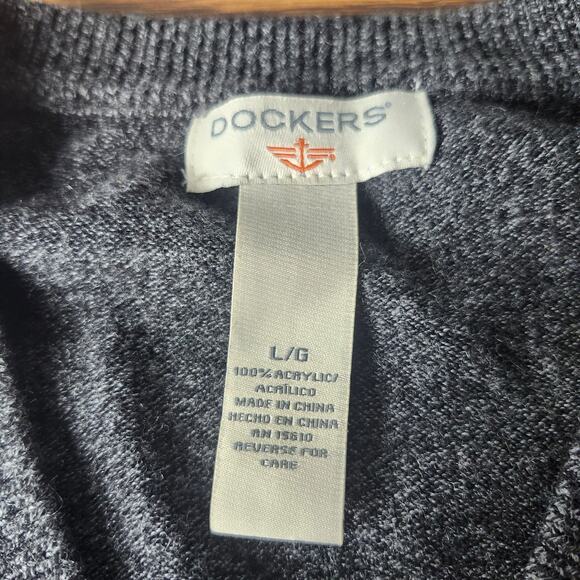 Dockers Men's V-Neck Sleeveless Sweater Vest Large Gray Acrylic - Picture 3 of 6